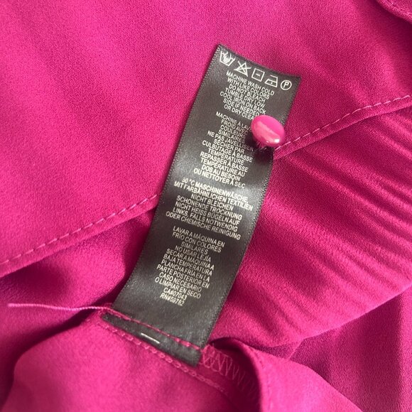 Adrianna Papell Magenta Pleated Blouse Long Sleeve Ruffle Collar Women's M - Picture 12 of 12